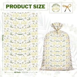 Extra Large Baby Shower Plastic Gift Bag 70"x 40"Jumbo Present Bag Eucalyptus Leaves Birthday Large Gift Wrapping Bags Oversized Oh Baby Sage Green Gender Reveal Birthday Party Favors