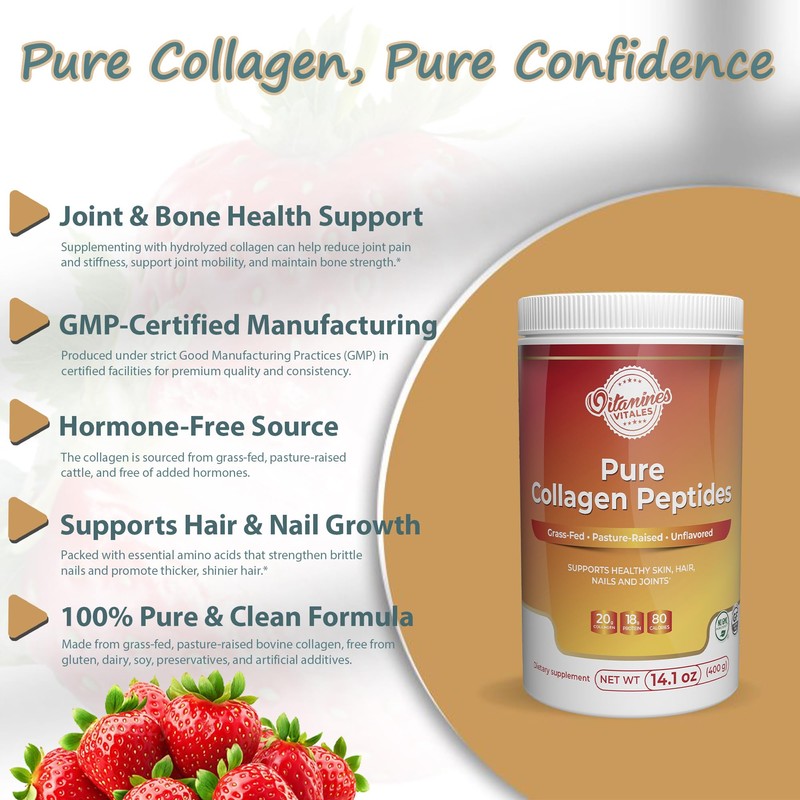 Vitamines Vitales Pure Collagen Peptides – Grass-Fed Hydrolyzed Collagen Powder