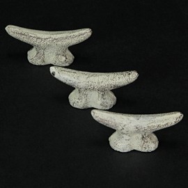 Zeckos Set of 6 Antique White Cast Iron Boat Cleat Drawer Pulls: 2.5 Inches Long, Decorative Nautical Cabinet Knobs for A Stylish Coastal Accent to Your Home Decor