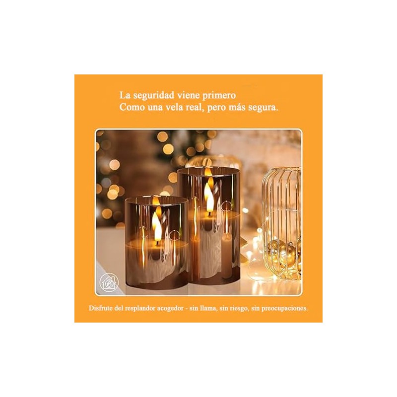 3PCS Velas LED Sin Llama, Velas Decorativas (Cabezal fijo dorado)