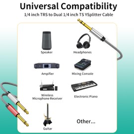 PPTVC 15ft 1/4 Stereo to Dual Mono Cable - Y Splitter for Amplifiers, Mixers, Guitars, Speakers and More