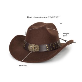 Classic Black Western Felt Roll Up Brim Cowboy and Cowgirl Hat for Women and Men - Decoration with Western Belt Bukle