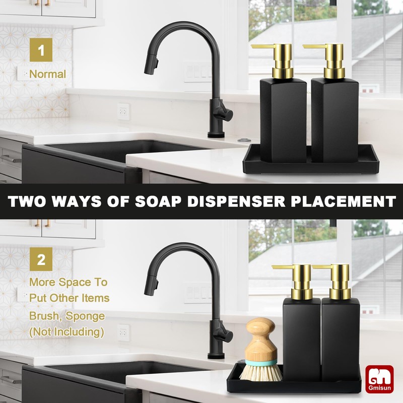 GMISUN Kitchen Soap Dispenser Set with Tray, Dish Soap Dispensers
