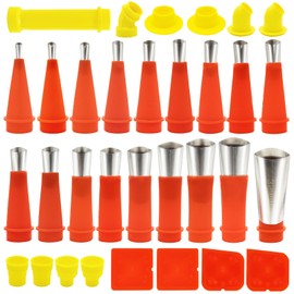 32 Pcs Caulking Finisher Kit Include 18 Pcs Caulking Nozzle Tips 10 Pcs Caulking Guns Connection Bases and 4 Pcs Grout Scraper Caulking Tool Kit for Bathroom Kitchen Doors Windows Sink Joint