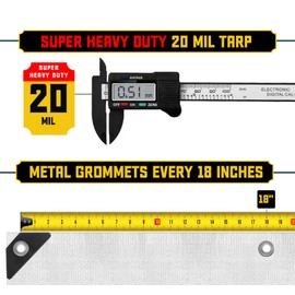 Core Tarps Extreme Heavy Duty 20 Mil Tarp Cover, Waterproof, UV Resistant, Rip and Tear Proof, Poly Tarpaulin with Reinforced Edges for Roof, Camping, Patio, Pool, Boat (White 10′ X 20′)