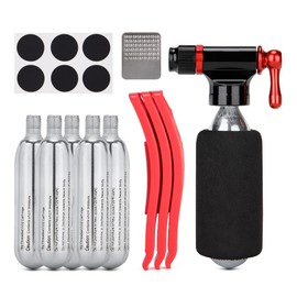 Kadacha CO2 Inflator Kit with 5 X 16g CO2 Threaded Cartridges- Presta & Schrader Valve Compatible -Portable CO2 Bike Tire Pump Come with Glueles Repair Kit for Road & Mountain Bike