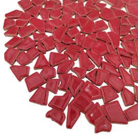 200g Ceramic Mosaic Tiles for Crafts,Irregular Stained Ceramic 0.2"x0.8" Porcelain Mosaic Tiles for Home Decoration (Red)
