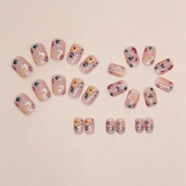 Press on Nails Short Square SWEKKE Fake Nails Nude Full Cover Colorful Floral False Nails with Designs Glossy Spring Summer Acrylic Nails Glue on Nails Artificial Nails for Women Girls 24Pcs