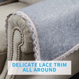 MINJIATEX Couch arm Covers,Non-Slip lace Sofa arm Covers Set of 2 Washable Sofa armrests Covers for Living Room Recliner Chair arm Cover Protectors for Leather Sofa armrest slipcover (GYDF-Grey)