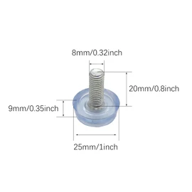 RLECS 12PCS Hard Rubber Transparent Adjustable Furniture Feet M8 Threaded Transparent Furniture Feet Sliding Leveling Pads Diameter 25mm/1inch for Tables Chairs Counters Benches Furniture