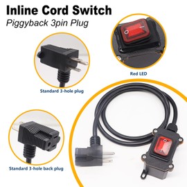 weideer Extension Cord with Switch On/Off,IP67 Waterproof Inline Cord Switch with 4FT 18AWG Cable Piggyback Plug(3-Pronged),Red LED AC/DC 20A-125V 16A-250V Power Switch