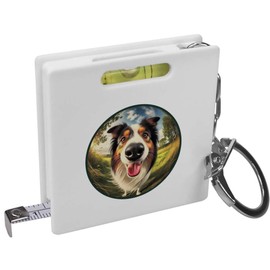 'Smiling Border Collie' Keyring Tape Measure/Spirit Level Tool (KM00041690)