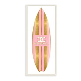 Stupell Industries Pink Glam Stripes Designer Fashion Surfboard Emblem, Design by Madeline Blake