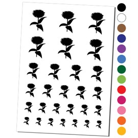 Zinnia Flower Solid Temporary Tattoo Water Resistant Fake Body Art Set Collection - Black (One Sheet)