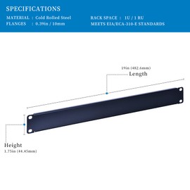 RackPath 1U Blank Rack Mount Panel Spacer (10 Pack) for 19in Server Rack Enclosure or Network Cabinet