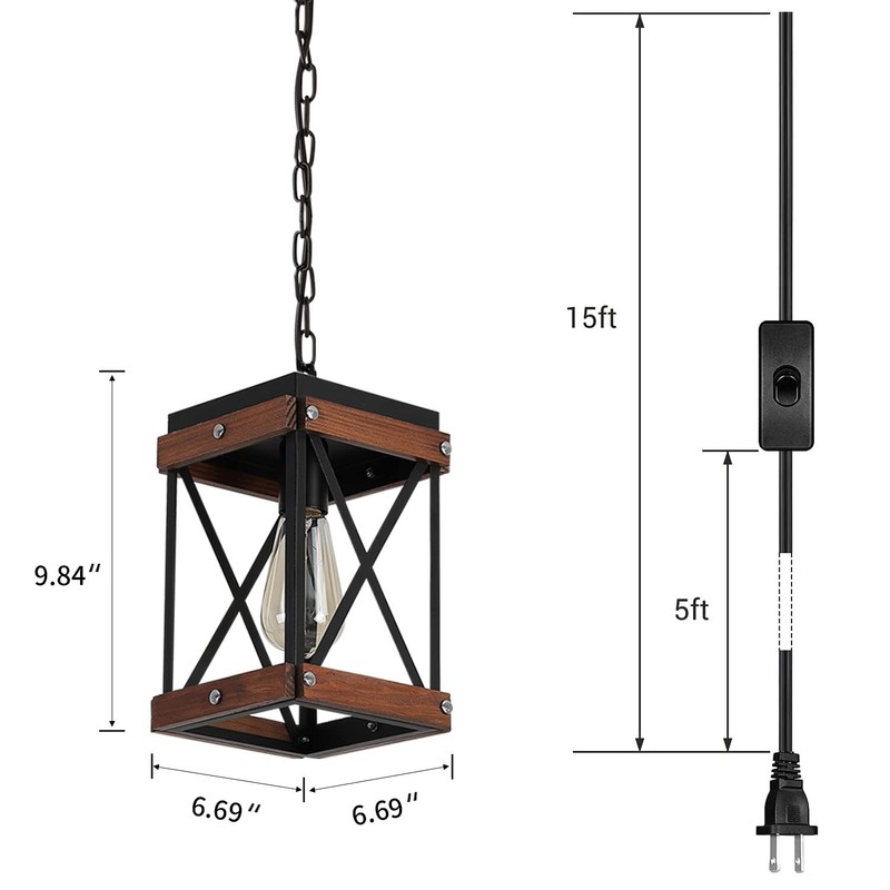 Fivess Lighting Rustic Farmhouse Plug in Pendant Light with 15ft