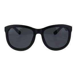 Womens Mod Minimal Boyfriend Style Round Horn Rim Sunglasses Matte Black Solid Black Lens
