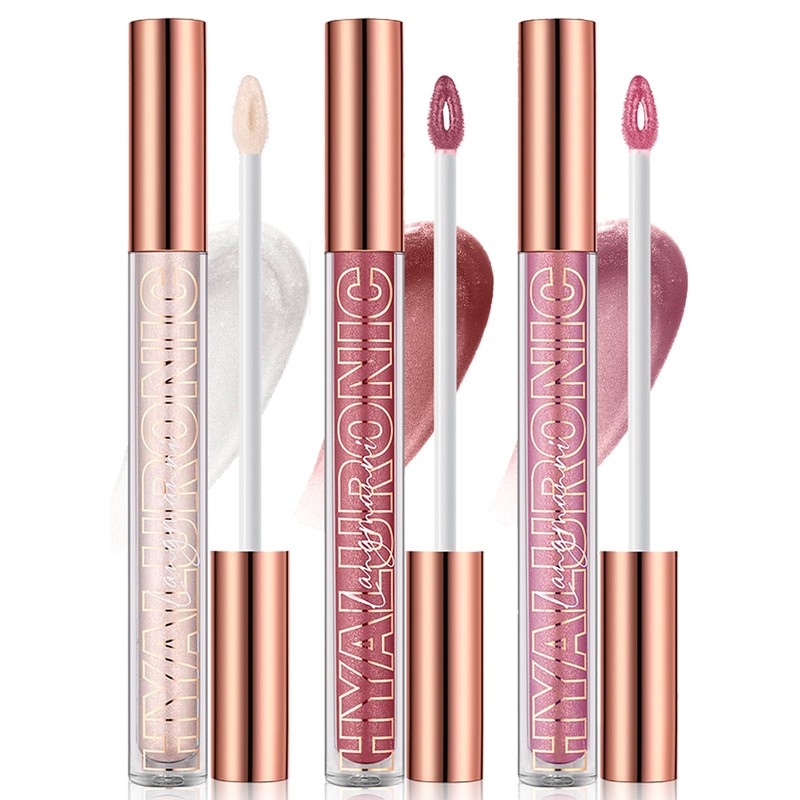 LANGMANNI 3Pcs Hyaluronic Acid Lip Gloss Set,Hydrate & High Shine