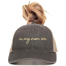 One Size Black/Tea Ponytail in My Mom Era Script Idea Ponytail Mesh Back Cap