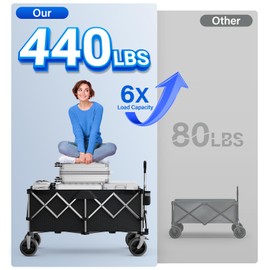 everyfun Pro Collapsible Wagon, 440 lbs Foldable Utility Wagon Cart with Big Wheels, Heavy Duty Folding Wagon for Beach/Garden/Camping/Grocery-Black