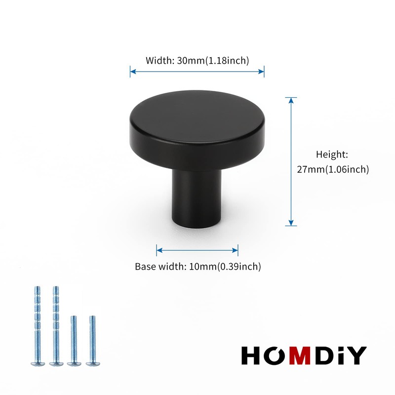 homdiy 10 Pack Black Cabinet Knobs Round Dresser Knobs, Aluminum
