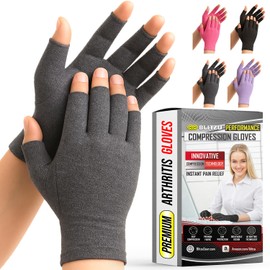 Compression Arthritis Gloves for Women and Men, Fingerless Rheumatoid Arthritis Carpal Tunnel Pain Relief Gloves, Hand Support Wrist Brace for Tendonitis Swelling Crocheting Typing Neuropathy Grey L