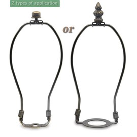 Lamp Shade Harp Holder,8 Inch Bronze Lamp Harp Kit,Fit Both Standard Lamp Rod and E26 Light Base UNO Fitter Adapter,2 Shade Attaching Finial Top Included,Antique Brass Horn Frame Lampshade Bracket