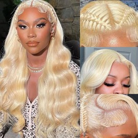 Belaved Lace Frontal Wigs Human Hair 30 Inch Real Human Hair 613 Blonde 13x6 HD Transparent Curly 180% Density Body Wave Pre Plucked Glueless Lace Front Wig for Women with Natural Hairline