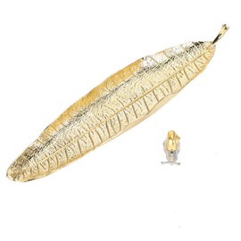 Incense Stick 10 Inch Alloy Leaf Shaped Incense Stick Holder with Snail Incense Stick for Tea Room Decoration Ornaments, Gold