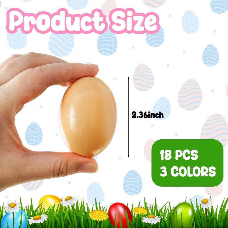 18 PCS 3 Colors Wooden Fake Chicken Eggs,Wood Nest Egg
