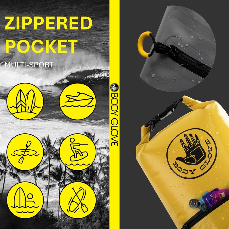 BODY GLOVE Rolltop Waterproof Dry Bag with Zippered Front Pocket,