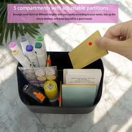 JFANexplore Pen Holder Desktop Organizers with 5 Compartments, Office Supplies Organizers and Accessories, Makeup Organizer Makeup Brush Holder, Remote Control Holder with Movable Wooden Partition