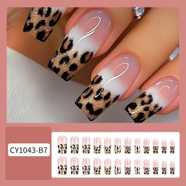 EYZOTSF Press on Nails Medium Square Shaped Acrylic Medium Square Shaped False Nails with Designs Artificial Short Coffin Fake Nails with Charms Glue ons Fingernails for Women Girls(CY1043)