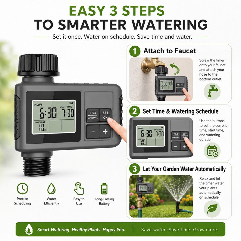 Automatic Water Timer for 2-Zone Garden Irrigation – IPX7 LCD