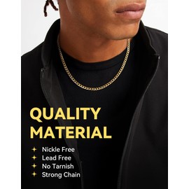 ChainsHouse Men Women 4mm 14K Gold Plated Necklace Hip Hop Jewelry Choker Curb Cuban Link Chain Necklace, Fashion Jewelry, 14 Inch