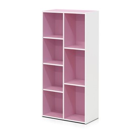 7-Cube 41.7" Wooden Reversible Open Bookcase for Office, Living Room, White & Pink, Multifunctional Shelf Storage Organizer for Home Decor