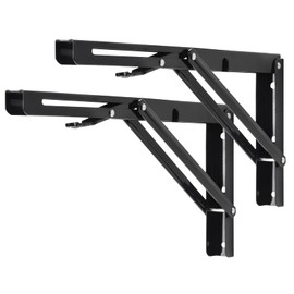 YUMORE Folding Shelf Brackets, 14 Inch Heavy Duty Collapsible Shelf Bracket, Black DIY L Bracket for Workbench Folding Table Hinge, Max Load: 330lb, 2 Pack