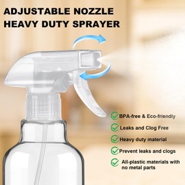 Hethyo Glass Spray Bottles with Silicone Sleeve 16.9oz 2 Pack Empty Spray Bottle for Hair Mist/Stream Spraying for Cleaning Solutions, Plants, Essential Oils (clear-grey&black)