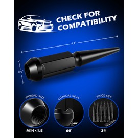 Orion Motor Tech M14x1.5 Spike Lug Nuts, 14mmx1.5 Wheel Compatible With Chevy Silverado 1500 Ford F150 GMC Sierra 1500 & More, 3/4" Hex, Set of 24, Black