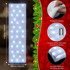Christmas Snow Blanket with LED Lighted Snow Table Runner Light LED Xmas Table Runner LED Blanket Snow for Village Snow Decorations for Table Blanket Artificial Snow Holiday, 59 x 16 Inch (White)