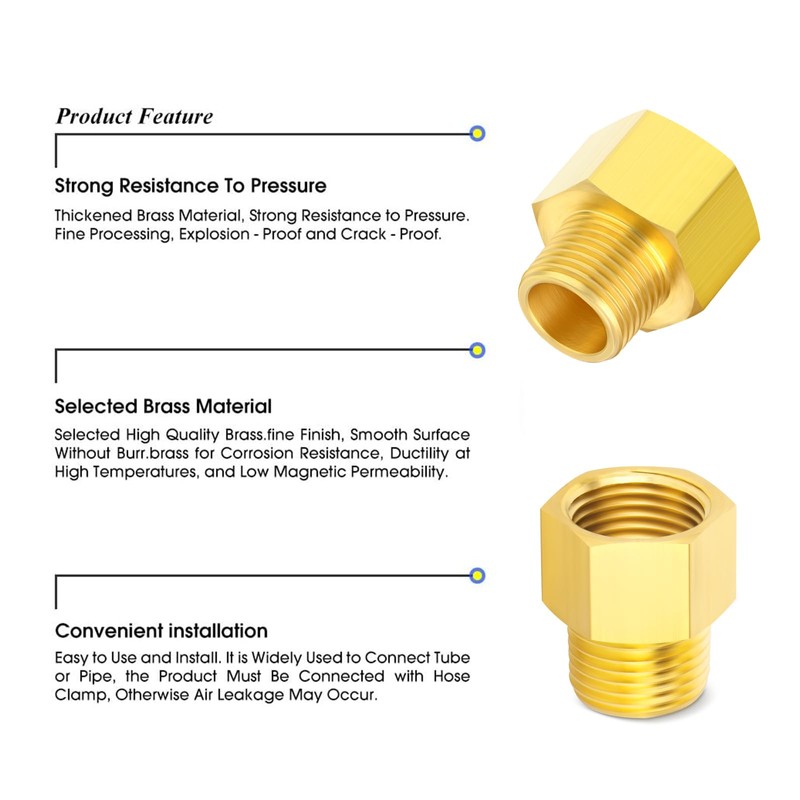 TAILONZ PNEUMATIC 2PCS Brass Pipe Fitting, Reducer Adapter, 1/8-Inch Male