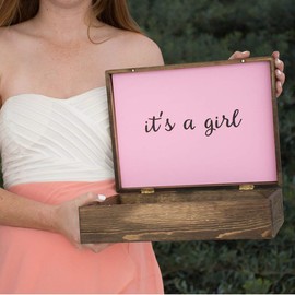 Baby Gender Reveal Wood Box - Reversible Boy & Girl - Blue & Pink