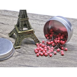 Tupalizy 1/8-Inch Map Tacks Plastic Beads Head, Steel Point, 120-count (Pink)