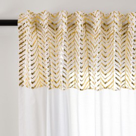 L.Z.E Gold and White Sheer Curtains for Living Room 84 Inch Drop Pencil Pleat & Rod Pocket Gold Curtains & Drapes for Bedroom 213 cm Long Transparent Window Sheers with Tiebacks