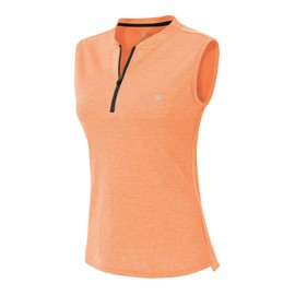 YSENTO Women's Golf Clothes Apparel Shirts Outfits Sleeveless 1/4 Zip Collarless Dry Fit UPF 50+ Tennis Polo Tank Tops Ma Orange Size L