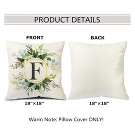 Snylcee Monogram Letter F Throw Pillow Covers Floral 18x18 Inch, Greenery Spring Pillows Decorative Throw Pillows Pillowcase Summer Farmhouse Decor for Couch Sofa, Family Last Name Initial Pillow Case