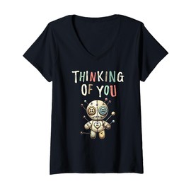 Womens Funny Adult Humor Thinking Of You Vintage Voodoo Doll V-Neck T-Shirt