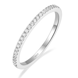 EAMTI 1.5mm Wedding Bands 925 Sterling Silver Half Eternity Stackable Engagement Rings for Women Size 7