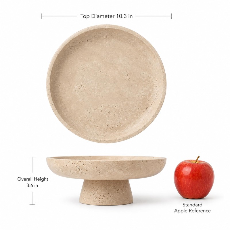 Natural Travertine Fruit Bowl for Kitchen Counter 10.2"