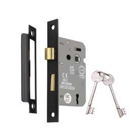 Infinity Decor CE Approved 2.5” Matt Black 3 Lever Mortice Sash Lock Set Key Locking Security Reversible Catch – for Internal and External Doors